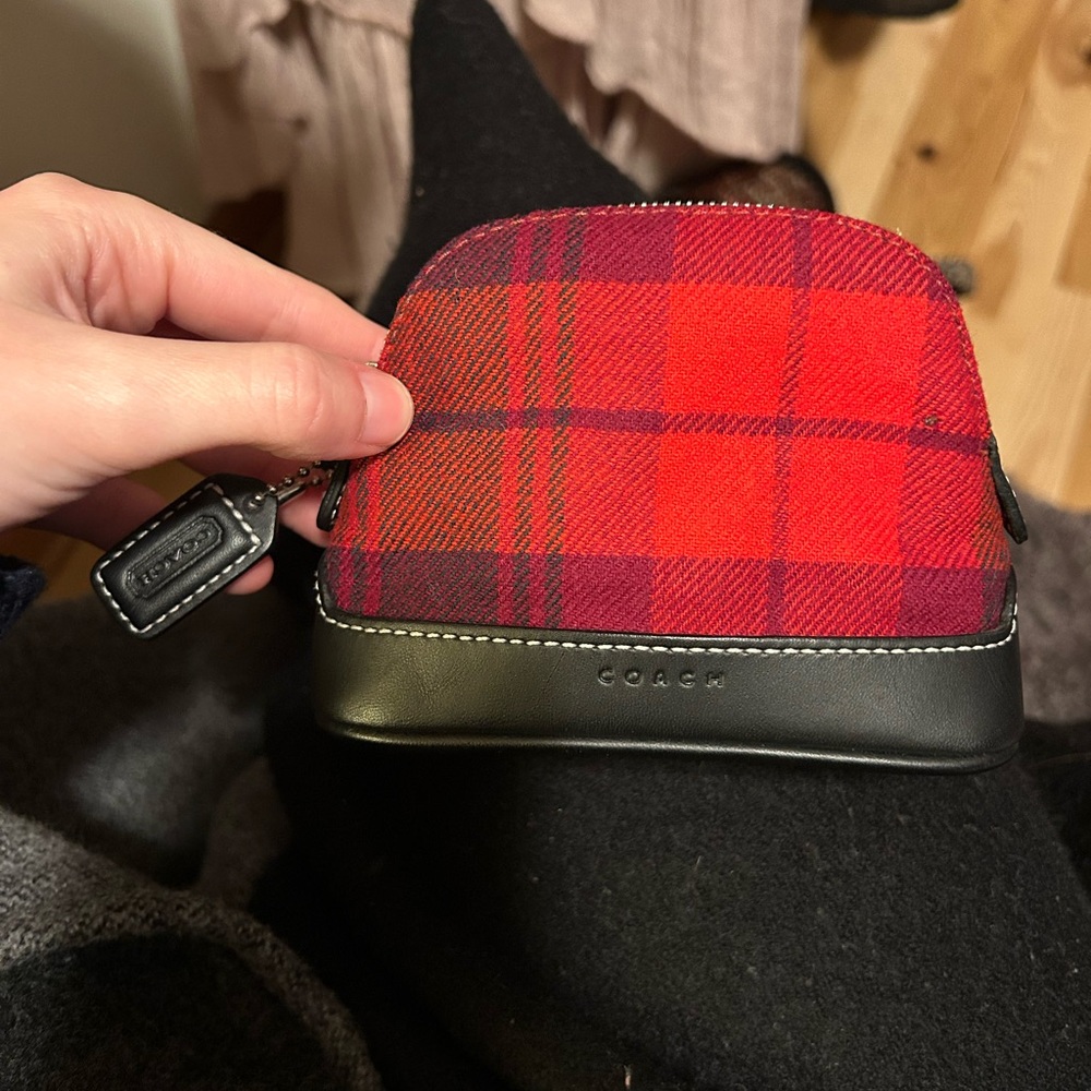 Coach Red and Black Plaid 100% wool Pouch